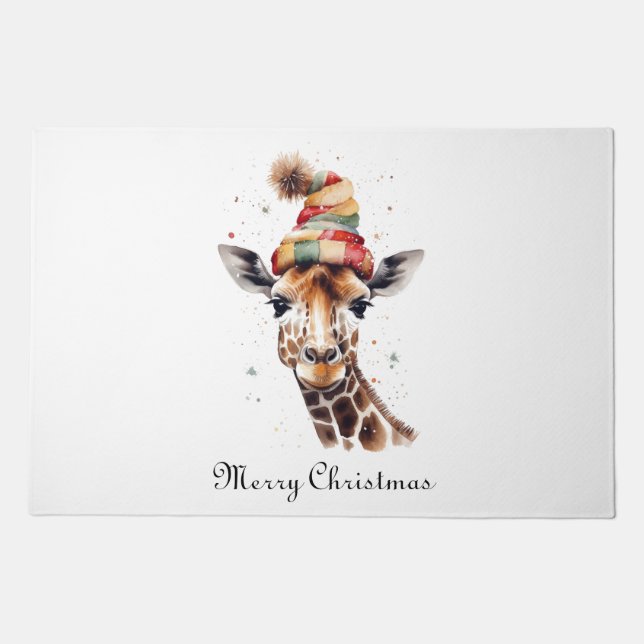 Cozy Christmas Giraffe, custom Doormat (Front)