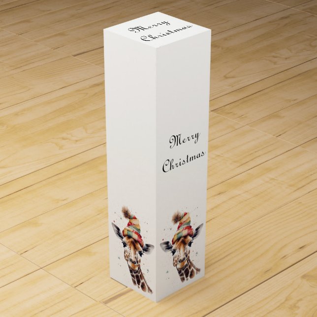 Cozy Christmas Giraffe, custom Wine Box (Front)