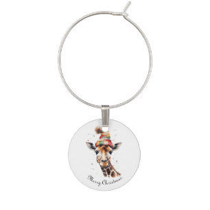 Cozy Christmas Giraffe, custom Wine Charm
