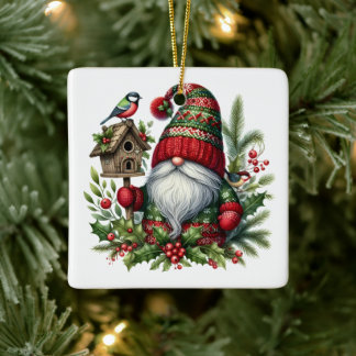 Cozy Christmas Gnome Art – Festive Holiday Ceramic Ornament
