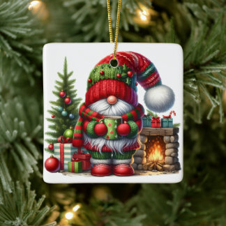 Cozy Christmas Gnome Art – Festive Holiday Ceramic Ornament