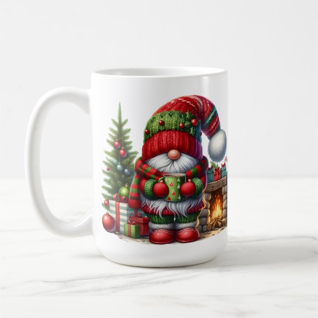 Cozy Christmas Gnome Art – Festive Holiday Coffee Mug (Left)