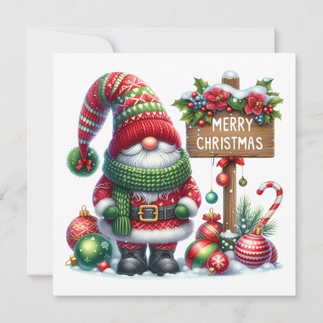 Cozy Christmas Gnome Art – Festive Holiday Invitation (Front)