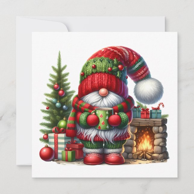 Cozy Christmas Gnome Art – Festive Holiday Invitation (Front)