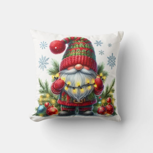 Cozy Christmas Gnome Art – Festive Holiday Throw Pillow (Front)