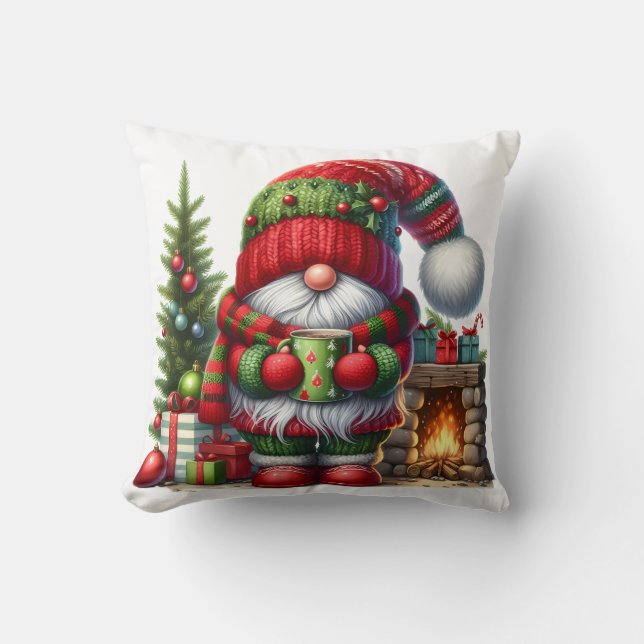 Cozy Christmas Gnome Art – Festive Holiday Throw Pillow (Front)