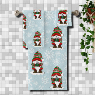 Cozy Christmas Gnome Red Green Winter Cute Bath Towel Set