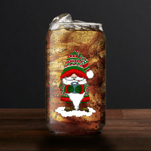 Cozy Christmas Gnome Red Green Winter Cute Can Glass