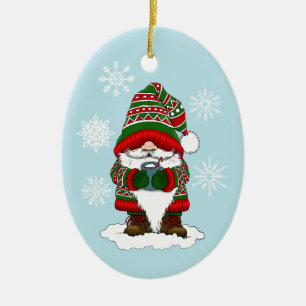 Cozy Christmas Gnome Red Green Winter Cute Ceramic Ornament