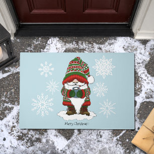 Cozy Christmas Gnome Red Green Winter Cute Doormat