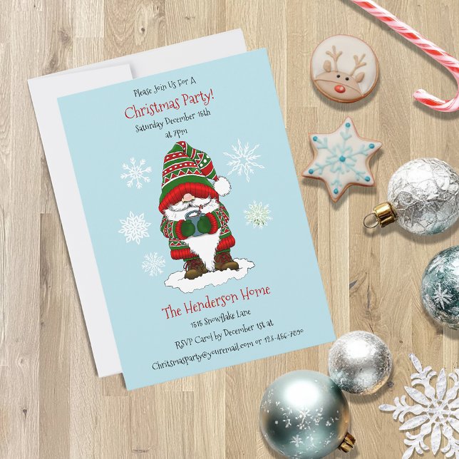 Cozy Christmas Gnome Red Green Winter Cute Invitation (Creator Uploaded)