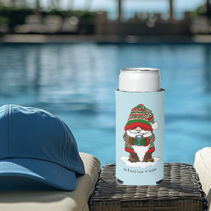 Cozy Christmas Gnome Red Green Winter Cute Seltzer Can Cooler
