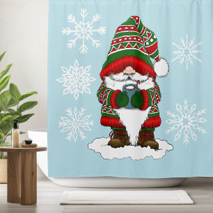 Cozy Christmas Gnome Red Green Winter Cute Shower Curtain