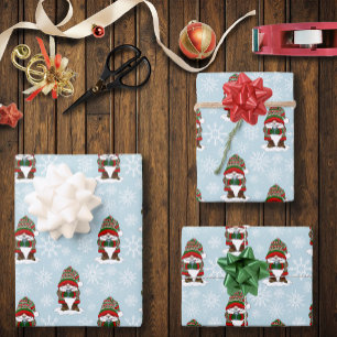 Cozy Christmas Gnome Red Green Winter Cute Wrapping Paper Sheets