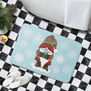 Cozy Christmas Gnome Red Green WinterCute Bath Mat