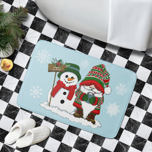 Cozy Christmas Gnome Snowman Winter Holiday Cute Bath Mat