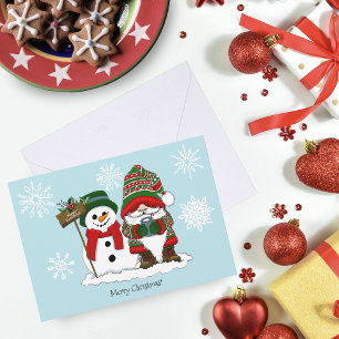 Cozy Christmas Gnome Snowman Winter Holiday Cute Card