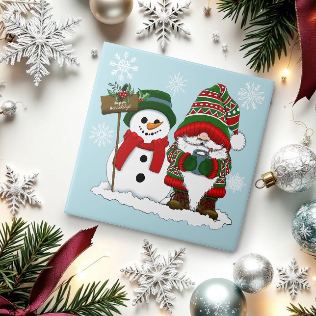 Cozy Christmas Gnome Snowman Winter Holiday Cute Ceramic Tile (Creator Uploaded)