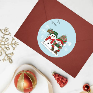 Cozy Christmas Gnome Snowman Winter Holiday Cute Classic Round Sticker