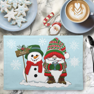 Cozy Christmas Gnome Snowman Winter Holiday Cute Cloth Placemat