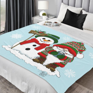 Cozy Christmas Gnome Snowman Winter Holiday Cute Fleece Blanket