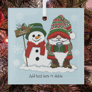 Cozy Christmas Gnome Snowman Winter Holiday Cute Glass Ornament