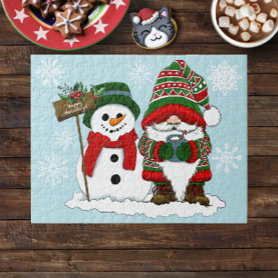 Cozy Christmas Gnome Snowman Winter Holiday Cute Jigsaw Puzzle