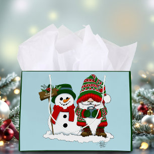 Cozy Christmas Gnome Snowman Winter Holiday Cute Large Gift Bag
