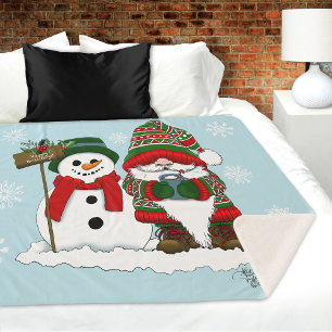 Cozy Christmas Gnome Snowman Winter Holiday Cute Sherpa Blanket