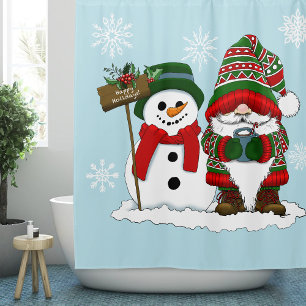 Cozy Christmas Gnome Snowman Winter Holiday Cute Shower Curtain