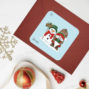 Cozy Christmas Gnome Snowman Winter Holiday Cute Square Sticker