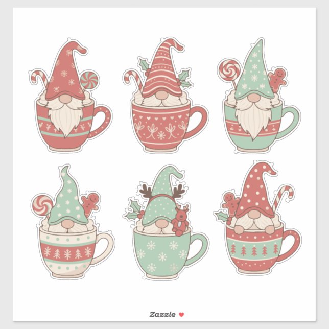 Cozy Christmas Gnomes in Mugs: Aesthetic Holiday Sticker (Sheet)