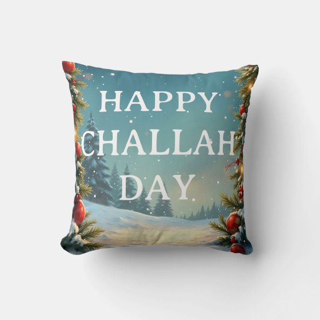 Cozy Christmas Happy Challah Day Throw Pillow (Front)