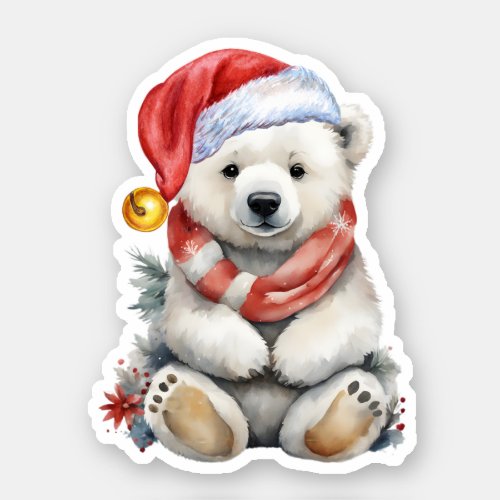 Cozy Christmas Hat Polar Bear with Red Scarf Sticker