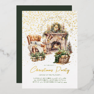 Cozy Christmas holiday Foil Invitation
