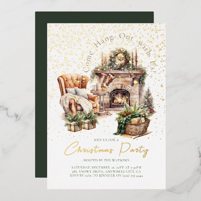 Cozy Christmas holiday Foil Invitation (Front/Back)