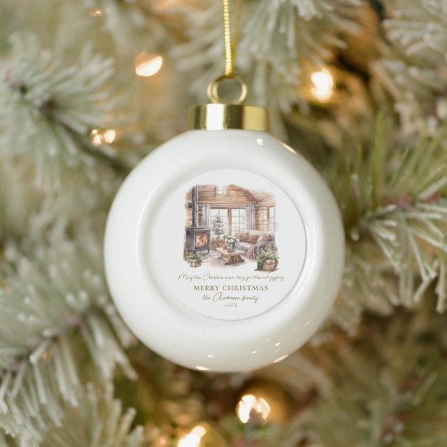 Cozy Christmas Home Family name Gift Ceramic Ball Christmas Ornament (Tree)