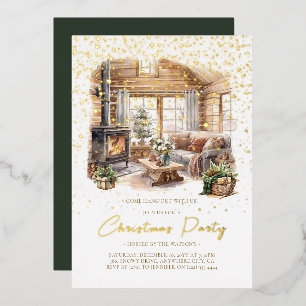 Cozy Christmas Home holiday Foil Invitation