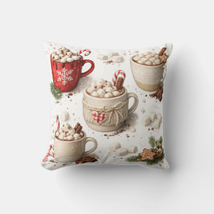 Cozy Christmas Hot Cocoa and Marshmallows Throw Pillow