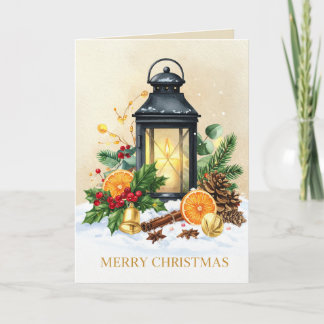Cozy Christmas Lantern Merry Christmas Holiday Card