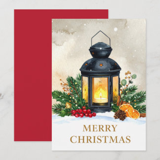 Cozy Christmas Lantern Merry Christmas Holiday Card
