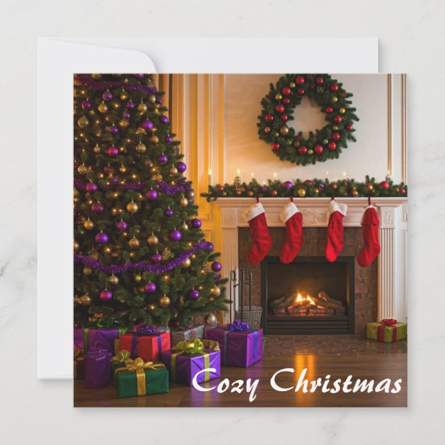 Cozy Christmas Living Room Flat Card (Front)
