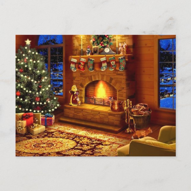 Cozy Christmas Living room Holiday Postcard (Front)