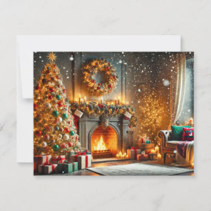 Cozy Christmas Living Room with Fireplace Holiday Card