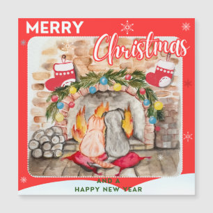 Cozy Christmas mantel with dog and cat