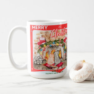 Cozy Christmas mantel with dog and cat Coffee Mug