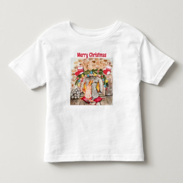 Cozy Christmas mantel with dog and cat Toddler T-shirt (Front)