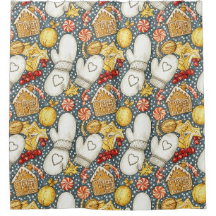 Cozy Christmas Mittens & Gingerbread Shower Curtain