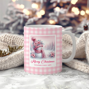 Cozy Christmas Mug Pink Snowman Winter Forest Kids