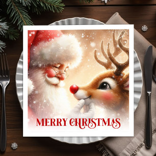 Cozy Christmas Napkins Cute Santa Claus Rudolph 